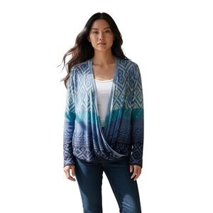 ZOZO Blue Patterned Open-Front Women's Cardigan Size XL